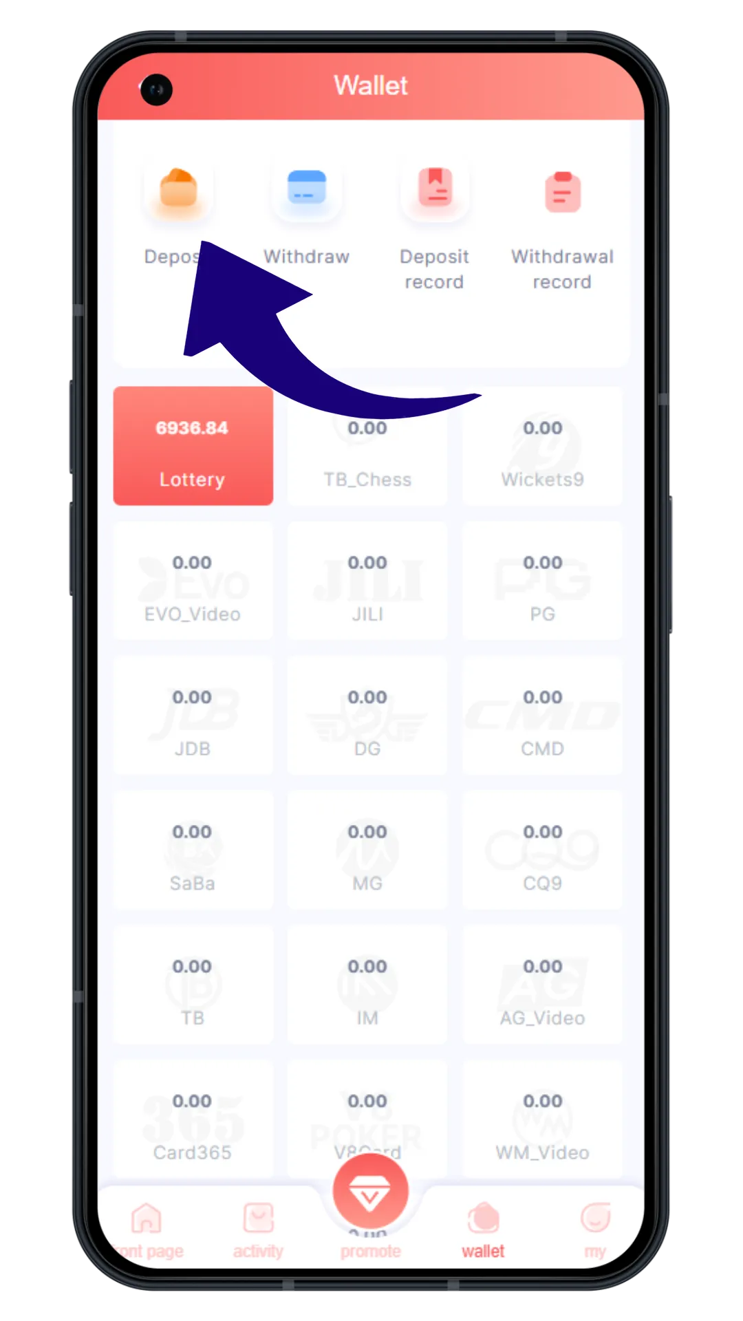 Choosing deposit option on Raja Luck