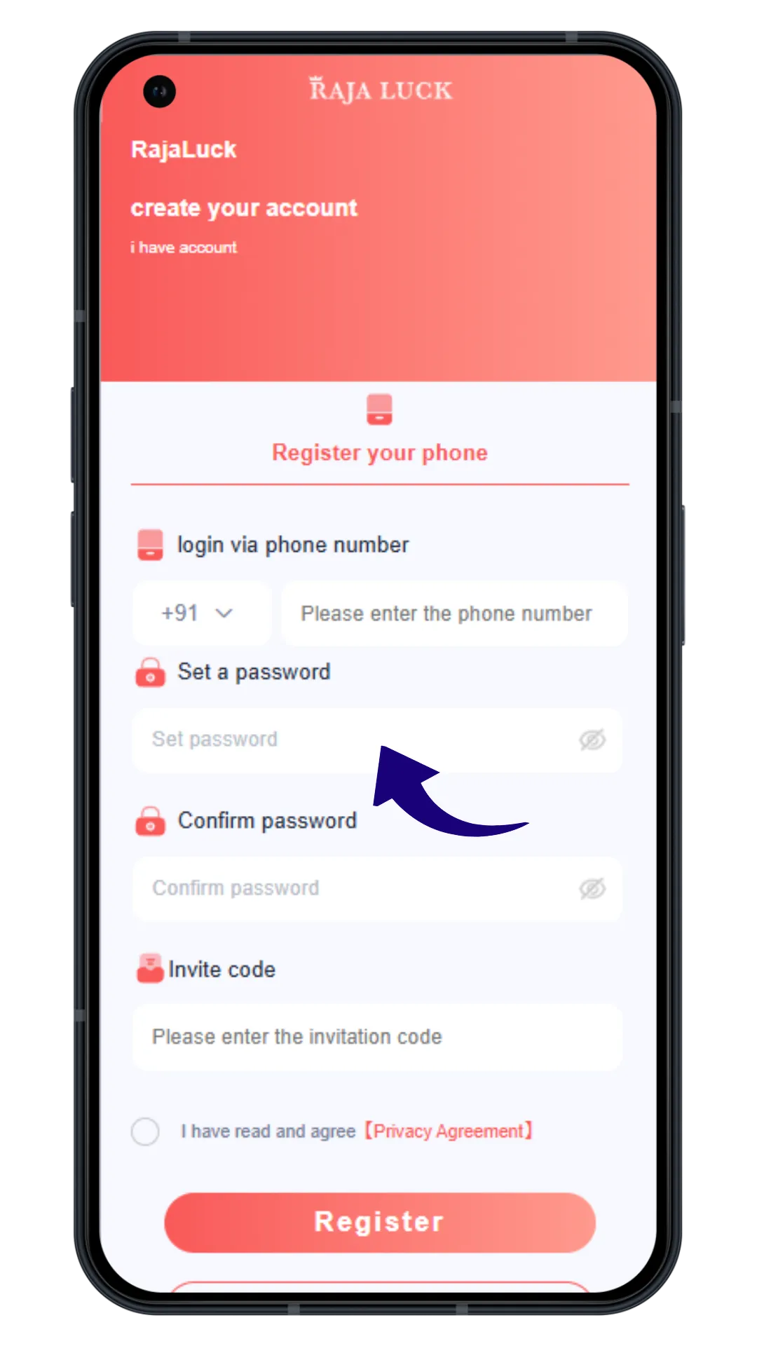 Typing password to log in