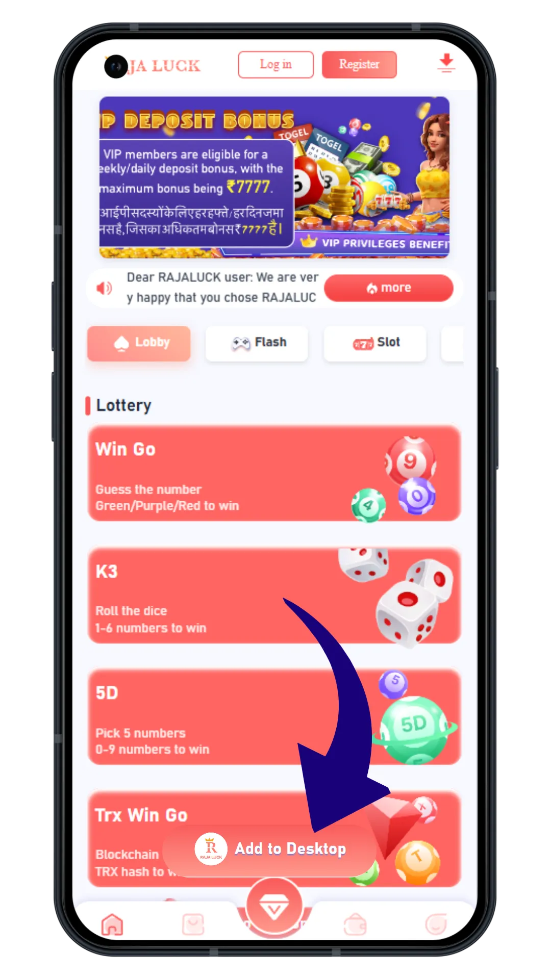 Opening wallet to add money on Raja Luck